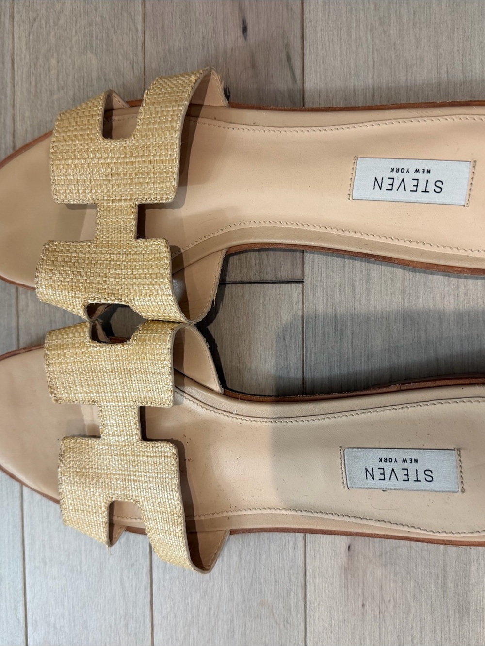 Steven By Steve Madden Raffia H-Detail Slide Sandals in Natural Tan